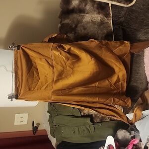 Goldish brown strapless dress